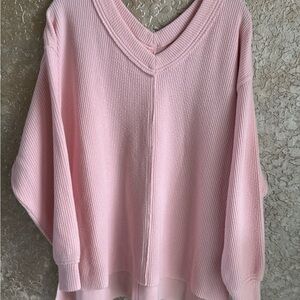 Aerie Pink V-Neck Women's Sweater S/P fits like XXL Casual Loose Fit Top